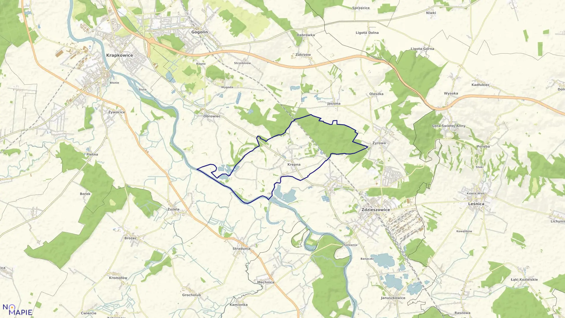 Mapa obrębu KRĘPNA w gminie Zdzieszowice