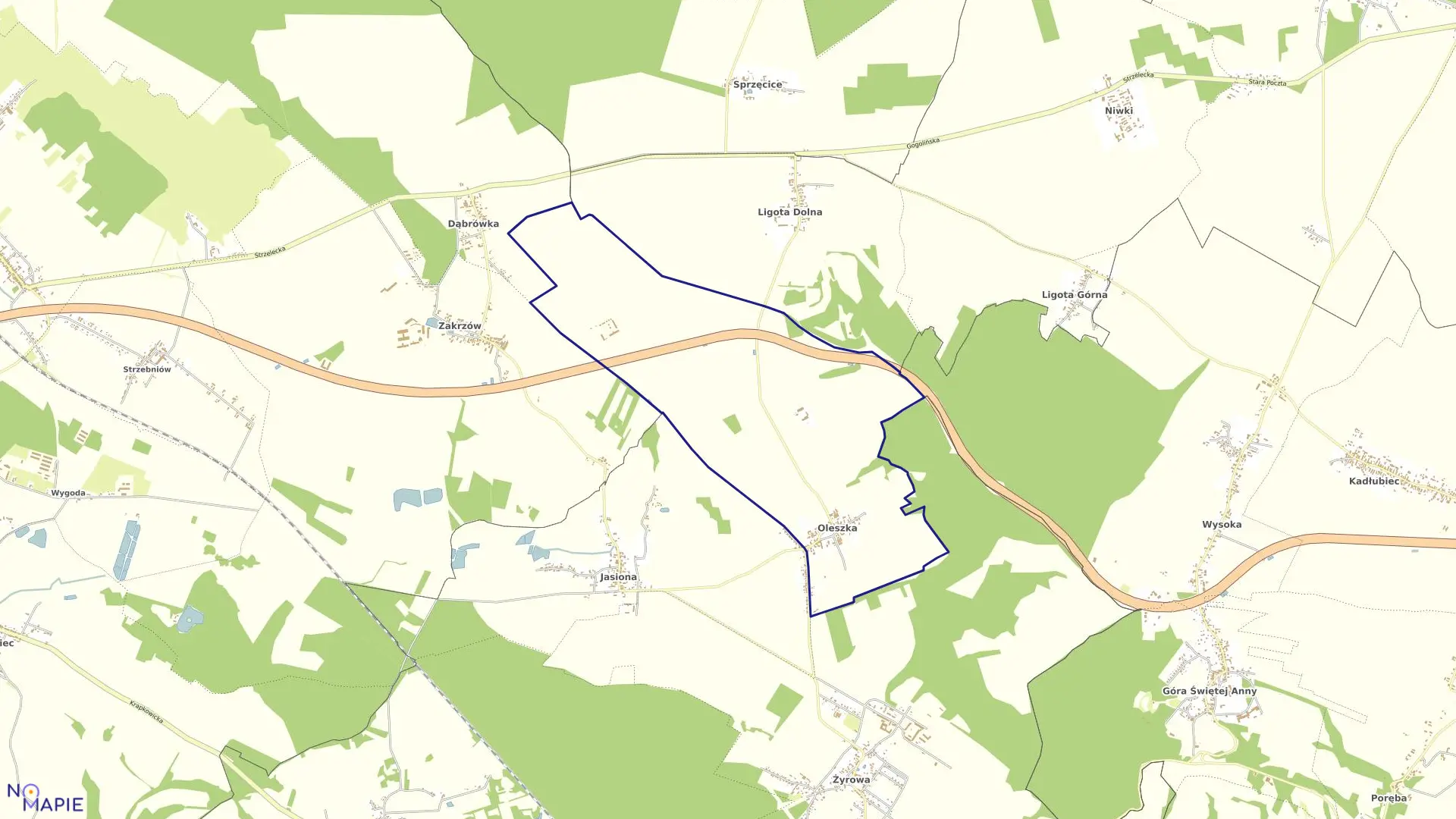 Mapa obrębu OLESZKA w gminie Zdzieszowice