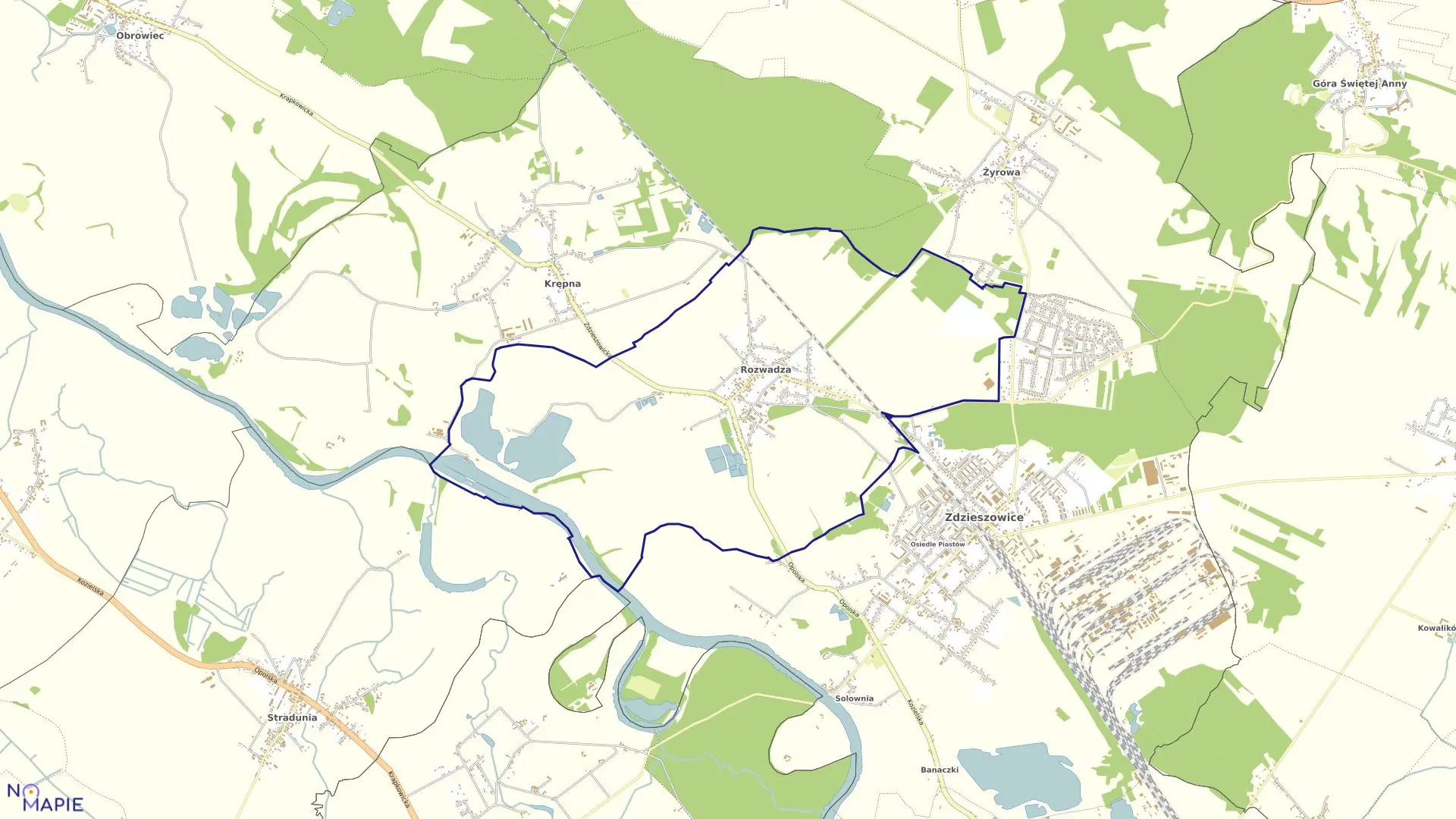 Mapa obrębu ROZWADZA w gminie Zdzieszowice