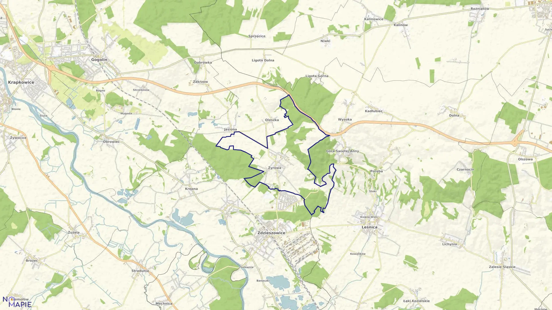 Mapa obrębu ŻYROWA w gminie Zdzieszowice